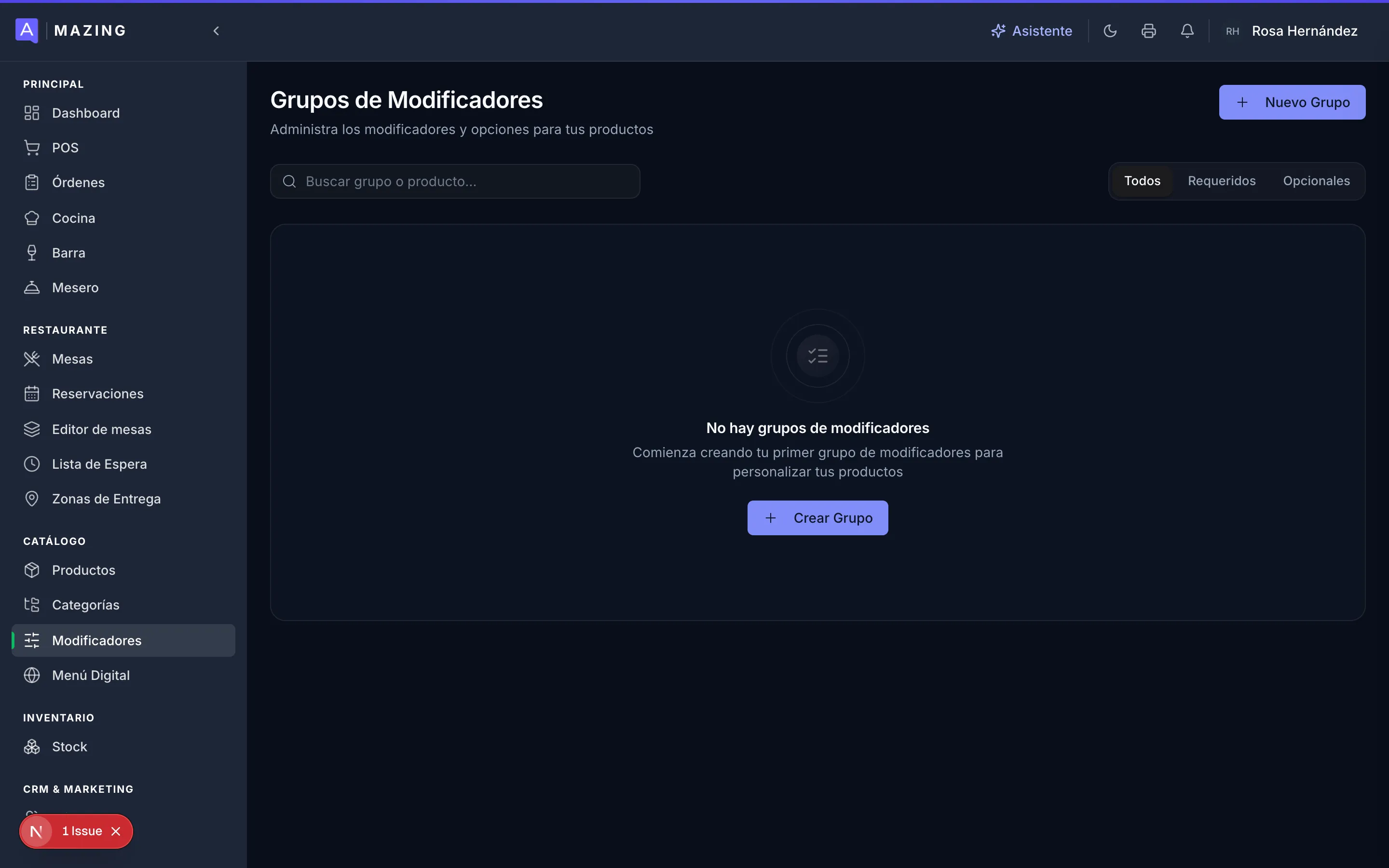 Modificadores — estado inicial, sin grupos